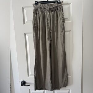 Zara Wide-Leg Drawstring Pants in Olive Taupe